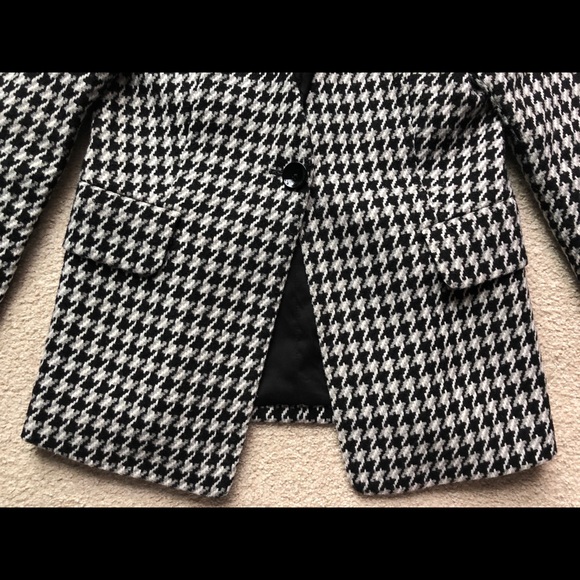 Express Black White Gray Tweed Jacket Blazer Woven Wool Blend 1 Button Jacquard - Picture 6 of 16